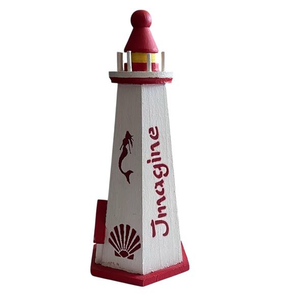 Handmade Red & White Painted Wooden Lighthouse Bird House 10.5" x 4.75" - Picture 4 of 9